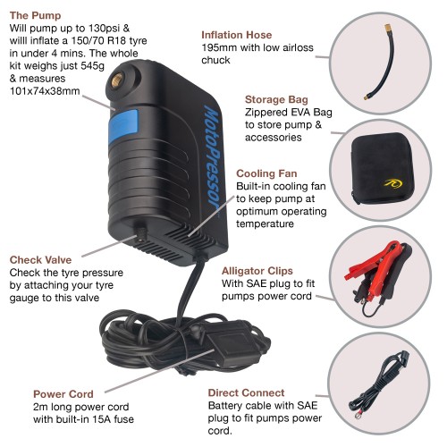Light, tough and powerful motorcycle tyre pump